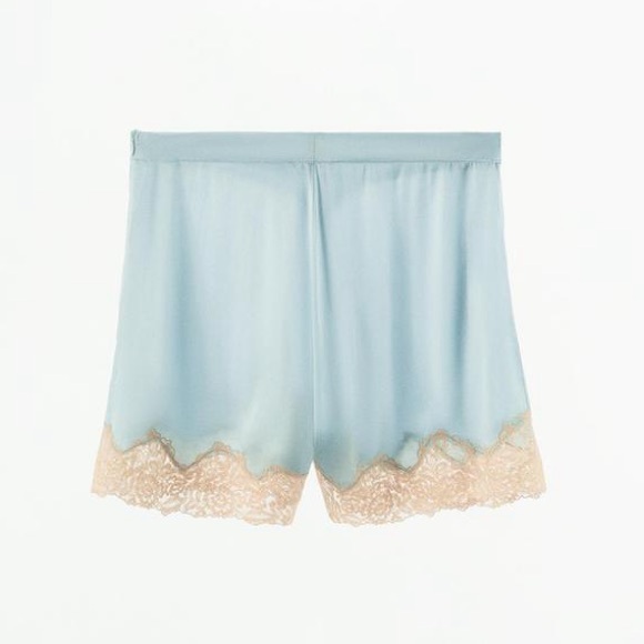 NWT Zara Blue LACE SATIN EFFECT PAJAMA SHORTS. Size Medium - Picture 4 of 6